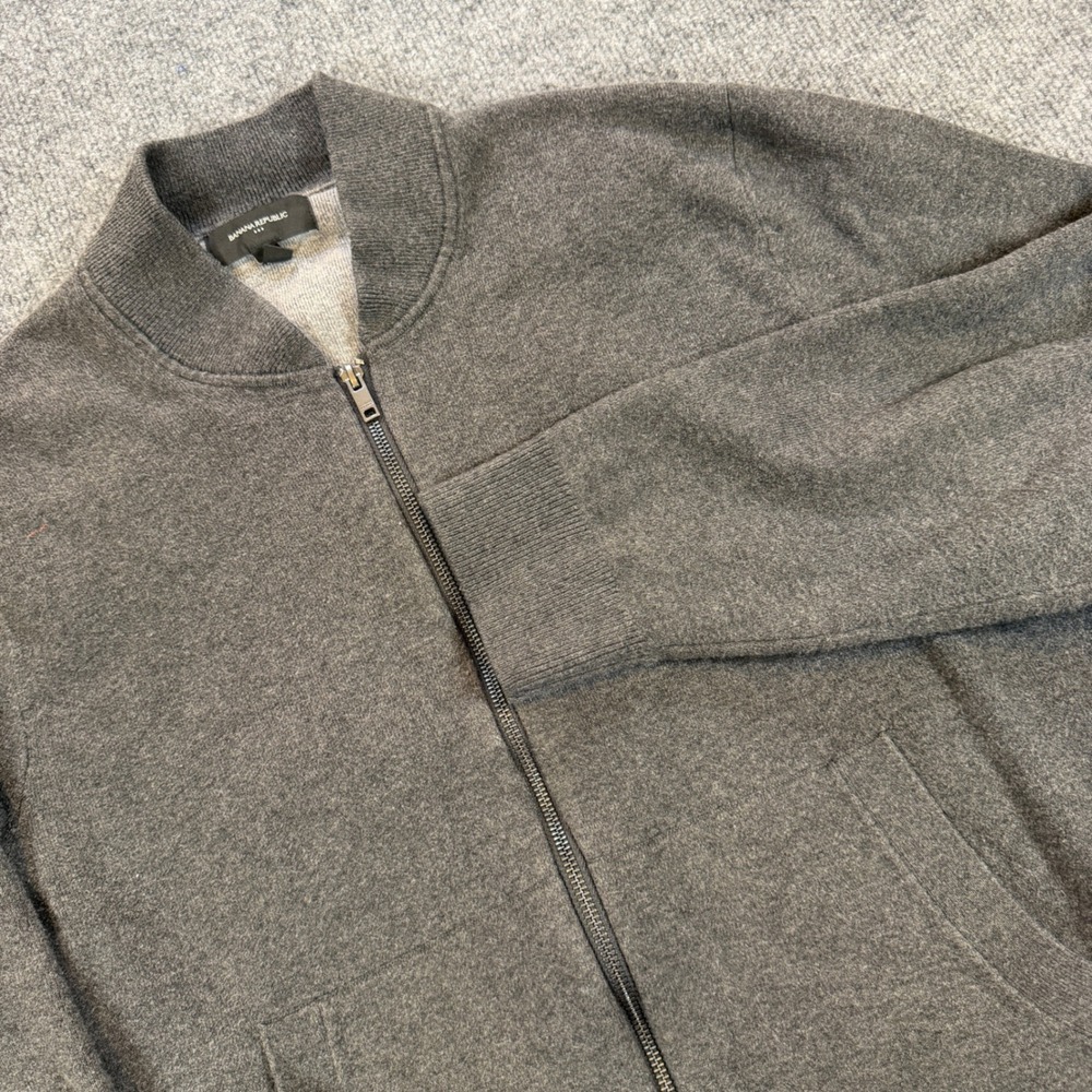 Preppy Banana Republic Mens Gray Full Zip Bomber Sweater Jacket Large 486865-01